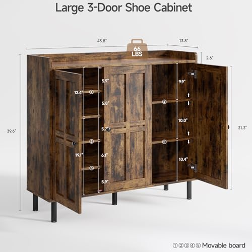 ONBRILL Shoe Cabinet with 3 Doors and Adjustable Shelves, 30 Pairs Shoe Storage Cabinet, 40 Inch Tall Farmhouse Shoe Rack Shoe Organizer Cabinet for Entryway Living Room Closet, Rustic Brown - color: Rustic Brown