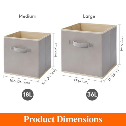 Lifewit Storage Cubes, Foldable Decorative Fabric Storage Baskets for Organizing Home Organizers with Handles for Shelves, Closet, 13 Inch Bins, 36L Light Gray, 12 Packs - color: Light Gray, size: 12pcs-13INCH