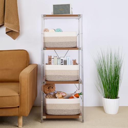 MiniArk Large Storage Baskets for Organizing, Closet Shelf Baskets for Clothes Blanket Towels, Baby Nursery, Toy Bins Box, Woven Rope Basket, 17 x 13 x 7.5”, 3 Packs Gradient Brown - color: Gradient Brown, size: 3pcs-L17×W13×H7.5"