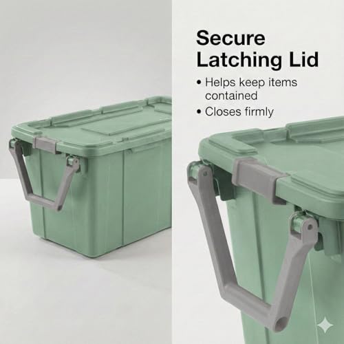 40 Gallon Wheeled Storage Tote with Lid – Heavy Duty Rolling Storage Bin with Ergonomic Handle & Secure Latches – Large Plastic Stackable Container for Garage Basement Workshop (Green) - size: Green