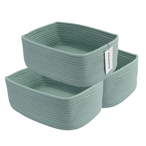 XUANGUO Small Woven Storage Baskets 13“X9”X5“ Decorative Rope Bins for Organizing Shelves, Closets, and Toys, Empty Gift Baskets, Cute Organizer Basket for Home and Office (green, Large) - color: green, size: Large