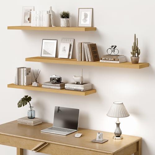 Vivelove 10" Deep Floating Shelves Over Toilet, 24" Wall Shelves for Bathroom Bedroom Kitchen Living Room Laundry Room, Modern Rustic Shelves for Home Decor, 24"x10.2"x1.5", Set of 2, Oak - color: Oak, size: 23.6”Wx10.2”Dx1.5”H