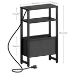 Narrow Side Table with Charging Station, Slim End Table with Magazine Rack, Bedside Table for Small Spaces, 3 Tier Sofa Couch Table Nightstand for Living Room, Bedroom, Black LET503BE - color: Black
