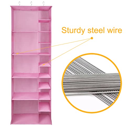 Libeder Shoe Organizer for Closet, 15 Shelf Hanging Closet Storage Shelves - 10 Shoe Rack Organizer and 5 Compartment for Clothes with 6 Side Mesh Pockets for Scarves Socks,Gloves Pink - color: Pink