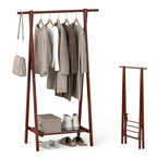 Tangkula Folding Rubber Wood Clothes Hanging Rack, Standing Garment Rack with Bottom Storage Shelf, Portable Clothing Organizer for Bedroom and Entryway (Walnut)