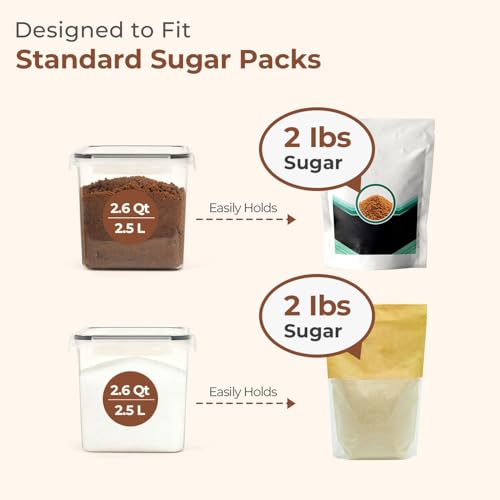 ComSaf Brown Sugar Container Set of 2 (2.5L/2.6Qt), Airtight Food Storage Containers with Lids and Terra Cotta Brown Sugar Saver, Plastic Canisters Sets for Kitchen, Pantry Organizer for Flour, Baking - size: 2.6Qt-Square