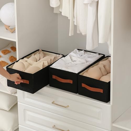 linen closet organizers and storage, 3 Pack Large Storage Baskets, Washable, Clothing Storage Bins with Handle, Closet Organizer for Storage Sweater,Sheets (Black, 16"x9½"x6¾") - color: Black, size: 16"x9½"x6¾"