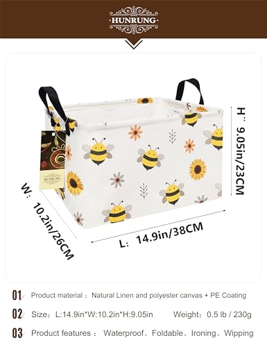 HUNRUNG Rectangle Canvas Storage Basket Foldable Waterproof Toy Organizer Bin with Handles Fabric Collapsible Storage Bins for Shelves Kids Room Playroom Nursery Clothes and Pet Supplies(REC-Bee) - color: REC-Bee