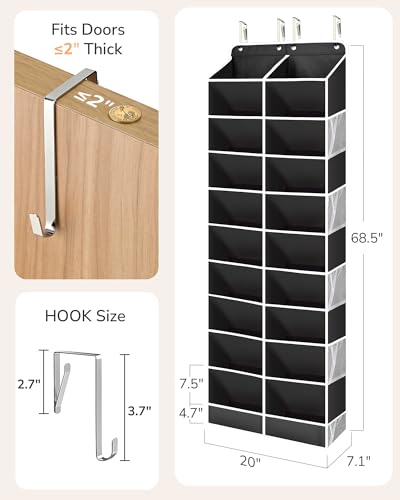 ULG Over The Door Shoe Organizer for Closet Fit 24-32 Pairs with Large Deep Pockets, Narrow Shoe Rack for Door Hanging Boots Storage, Black - color: Black, size: 10-Tier