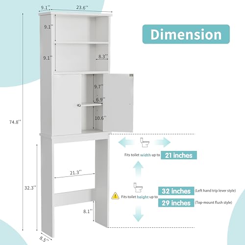 Shintenchi Over the Toilet Storage Cabinet, Bathroom Above the Toilet Rack, Bathroom Adjustable Shelf Organizer with Open Bottom Bar and Anti-Tip Device, White - color: White, size: 2 Open Shelves