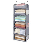 5-Shelf Hanging Closet Organizer and Storage with 6 Side Pockets, Collapsible Closet Hanging Shelves for Storage, Grey - size: 5-shelf