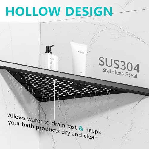 Qeke Bathroom Corner Shelf, Recessed 12" Shower Shelf Caddy, SUS304 Stainless Steel Shelf Wall Mount Triangular, No Drilling, Matte Black - color: Matte Black, size: 12"- 1 Pack