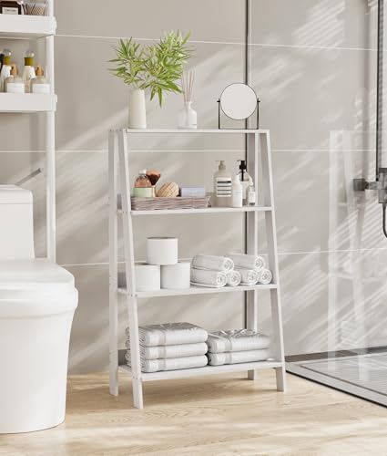 3 Tier Bathroom Ladder Shelf, Freestanding Open Shelving Unit, Toilet Ladder Shelf for Storage, Small Bookshelf for Living Room Kitchen Bedroom Balcony, White - color: White, size: 3-Tier