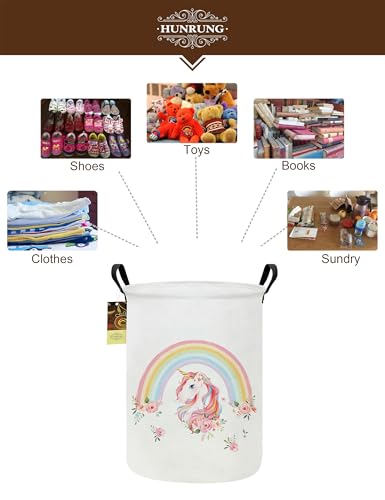 Collapsible Fabric Storage Basket, Waterproof Laundry Hamper with Handles, Round Storage Bin for Clothes Toys, Foldable Organizer for Bedroom Nursery Bathroom(Round-Rainbow Unicorn) - color: Round-Rainbow Unicorn