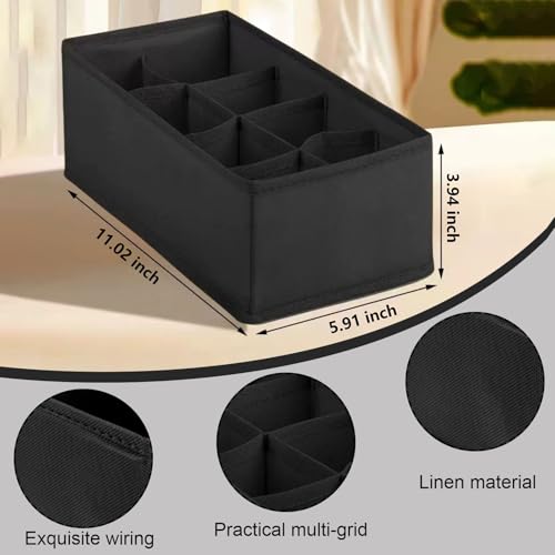 8 Grid Foldable Clothes Organizer Box,Wardrobe Storage Bin with PP Board Support,for Underwear, Socks, and T-Shirts,Black - color: Black, size: 8 Grid