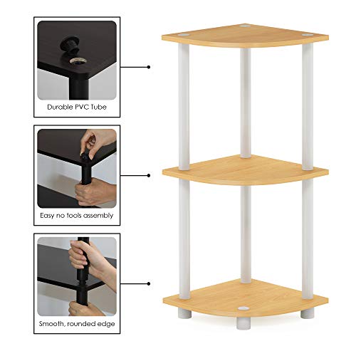 Furinno TURN-N-TUBE Corner Shelf, 3-Tier Corner Bookshelf, Display Storage Shelves with Open Shelves, for Organization and Storage, Living Room, Home Office, Garage, Beech - color: Beech/White, size: 3-Tier Round Tube