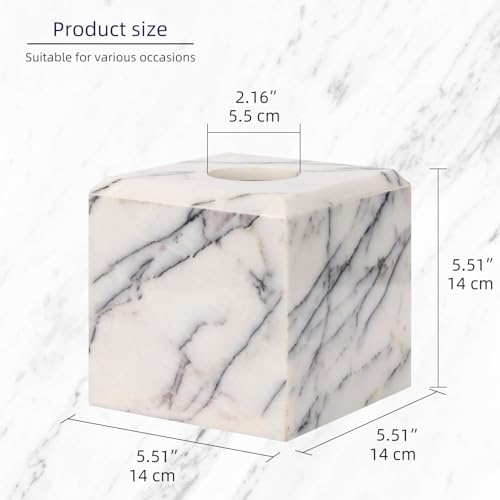 Natural Marble Square Tissue Box Cover,Stone Modern Decorative Sturdy Napkin Box Holder Case,Facial Paper Organizer for Bathroom Vanity Toilet Countertop,Kitchen (1, Lilac, 5.71 * 5.71 * 5.51) - color: Lilac