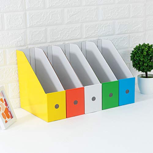 Foldable Desk File Holder Organizer Sturdy Cardboard Magazine Storage Box Document Rack with Blank Label Stickers for Home School Office (5, Multicolor) - color: Multicolor