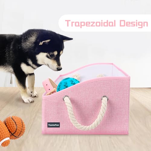 Collapsible Fabric Dog Toy Box and Storage Bin With Handle - Trapezoid Basket Chest Organizer for Pet Toys, Blankets and Accessories, Pink - color: Pink