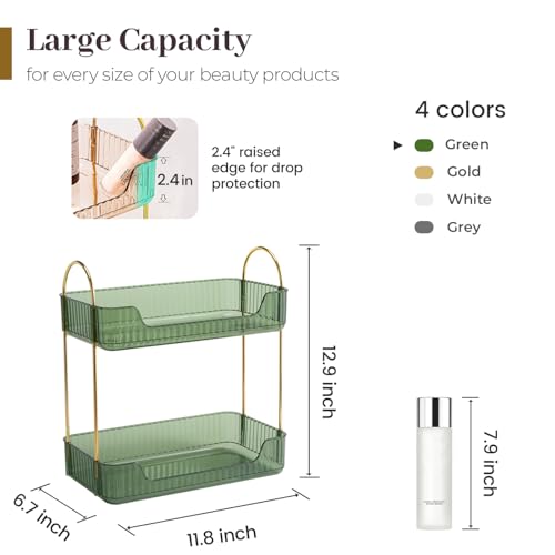 Aveniee Bathroom Counter Organizer, 2 Tier Perfume Skin Care Countertop Storage Shelf, Vanity Makeup Tray for Cosmetic Skincare Lotion,Green - color: Gem Green, size: 2 Tier