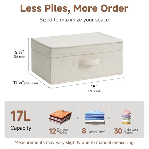 StorageWorks Closet Storage Bin with Lids, Decorative Storage Boxes with Handle, Fabric Storage Bins for Clothes, 15" x11¼x 6¼", Beige, 2-Pack - color: Beige, size: 15"L x 11¼"W x 6¼"H