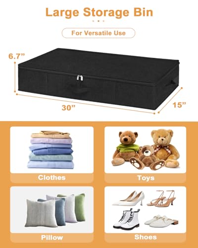 Under Bed Storage Container, 3 Pack Underbed Storage Bags With Lid, Foldable Sturdy Clothes Storage Organizer W/ 3 Handles, Ultra Thick Fabric Blanket Shoe Storage Box, 30x15x6.7inch, Black, 50L - color: Black-3 Pack, size: 6.7 inch Tall