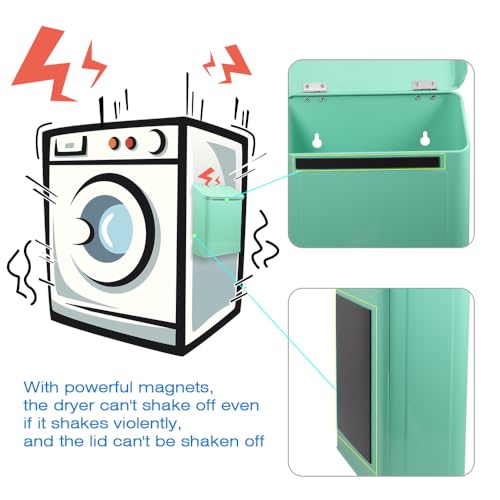 Picowe Magnetic Laundry Storage, Large Metal Lint Holder Bin with Lid for Laundry Room, Space-Saving Trash Container Hanging on Dryer, Washer or Wall Mount Trash Bin (Green) - color: Green