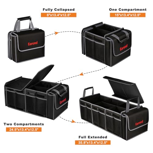 Collapsible Trunk Organizer with Insulated Leakproof Cooler Bag,Removable Lid,Adjustable Securing Straps,3 Compartments Trunk Organizer for SUV,Truck,Sedan(Grey & Black) - color: Black&Grey, size: With Cooler