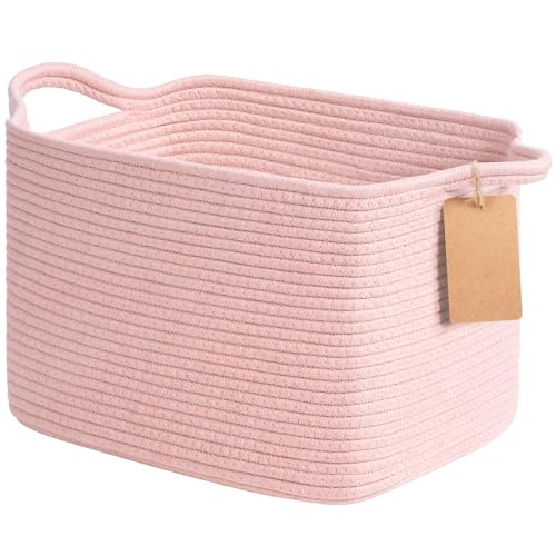 Goodpick Woven Storage Basket for Shelves, Small Baskets for Organizing, Rectangle Baby Nursery basket, Towel Baskets for Bathroom, Living Room, 13 x 10 x 9 Inches, Light Pink - color: Pink, size: 13"L x 10"W x 9"H