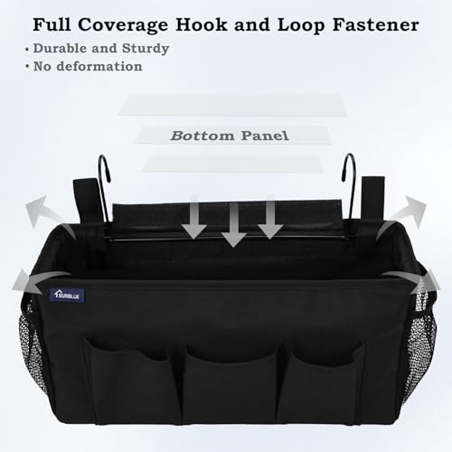 Surblue Bedside Organizer with Hook Bedside Caddy Hanging Storage Bag with Adjustable Straps and Water Bottle Holder for Home College Dorm Bunk Bed Accessories, Crib Bed Rails, Hospital Bed, Black - color: Black