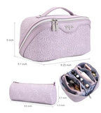 BOYATU Travel Makeup Bags Cosmetic Organizer Bag: 3-Set Large Capacity Make up Bag - PU Leather Toiletry Bags for Women - Wide Open Portable Pouch with Divider & Handle (A-Violet) - color: A-Violet