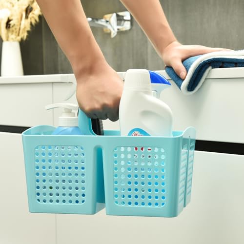 Portable Shower Caddy Basket with Compartments, Plastic Divided Cleaning Caddy Organizer Storage Tote with Handle for Bathroom, College, Dorm Room Essentials, Light Blue - color: Light Blue