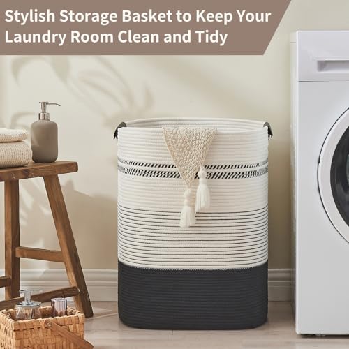 AINUOQI Laundry Basket with Handles - Blanket Basket & Hampers for Bedroom Aesthetic, Laundry Hamper & Blanket Storage for Living Room, Clothes Hamper, Tall, Large 17" x 14" x 22”, Black & White - color: Black & White, size: 85L