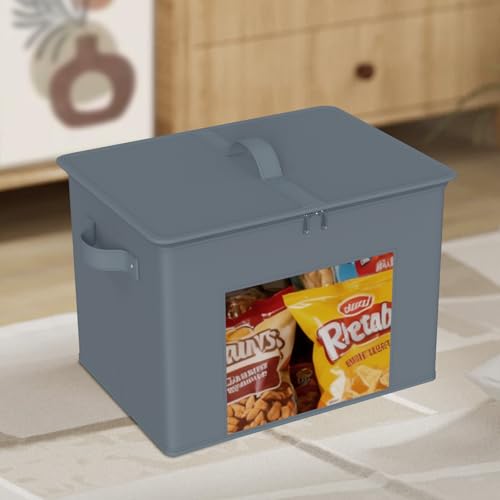 Zilink Fabric Foldable Storage Boxes with Lid 4-Pack Stackable Storage Bins with Zipper & Clear Window Fabric Closet Containers and Organizers for Home, Office, Bedroom (Grey,17" x 12" x 12") - color: Grey