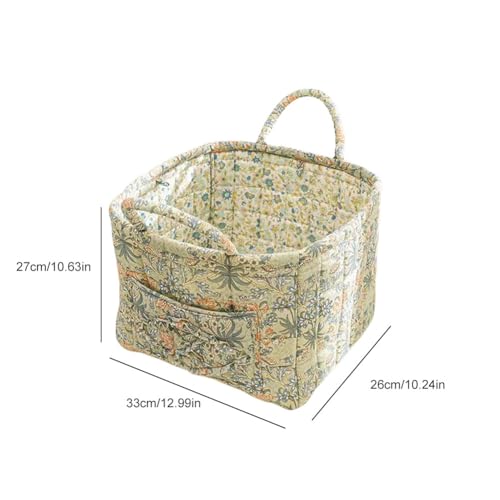 Quilted Fabric Basket Foldable Car Storage Boho Floral Laundry Basket Hamper for Nursery Bedroom & Living Room | Organize Clothes Toys - color: Green Garden