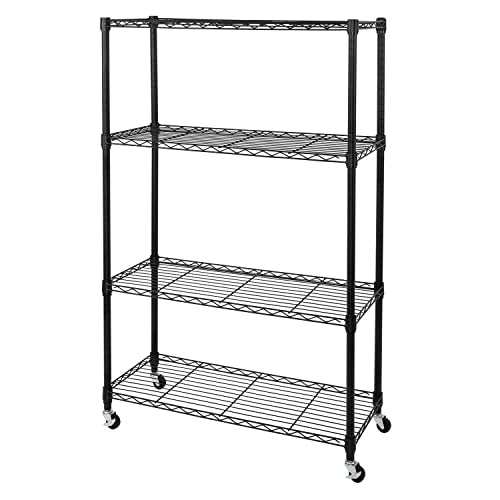 Seville Classics Solid Steel Wire Shelving Storage Unit Adjustable Shelves Organizer Rack, for Home, Kitchen, Office, Garage, Bedroom, Closet, Black, 4-Tier, 36" W x 14" D - color: Black, size: 4-Tier, 36" W x 14" D