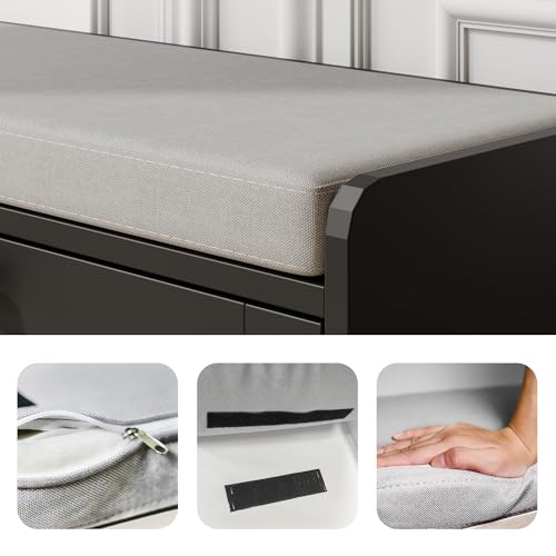 MHOM Black Modern Entryway Bench with 2 Flip Drawers, Shoe Bench with Padded Seat Cushion, Wooden Storage Bench for Hallway and Entryway - color: Black