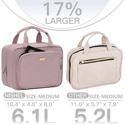 NISHEL Travel Toiletry Bag for Women, Makeup Essentials Organizer, Hanging Case for Accessories, Cosmetics, Medium Size, Peach-Pink - color: Peach-Pink, size: Medium