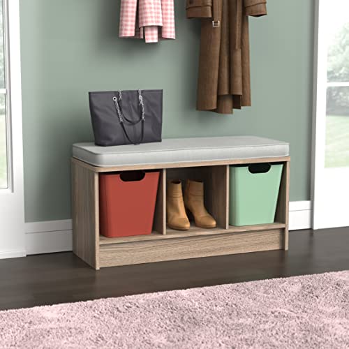 ClosetMaid 3258 Cubeicals 3-Cube Storage Bench, Natural Gray with Gray Cushion - color: Natural Gray With Gray Cushion