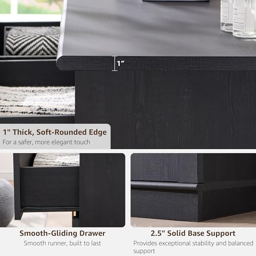ACCOHOHO Arched Dresser for Bedroom with 6 Drawers, 47.3" Wide Modern Chest of Drawers with Rounded Edge & Metal Handles, Wood Storage Closet Dressers TV Stand for Living Room, Hallway, Black - color: Black, size: 15.6"D x 47.3"W x 32"H (6 Drawers)
