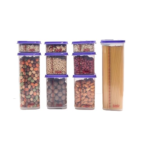 Airtight Food Storage Container With Lids 9PCS Family Set, BPA-Free Food-grade Plastic Stackable Leak-proof Kitchen Pantry Organizers for Pasta, Nuts, Dry Goods, Snack,Modular Design (Purple) - color: Purple