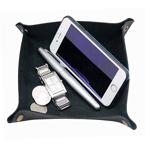 boshiho Valet Tray for Men, Leather Jewelry Catchall Key Phone Coin Box Change Caddy Bedside Storage Box (Crazy Horse Leather - Black) - color: Crazy Horse Leather - Black