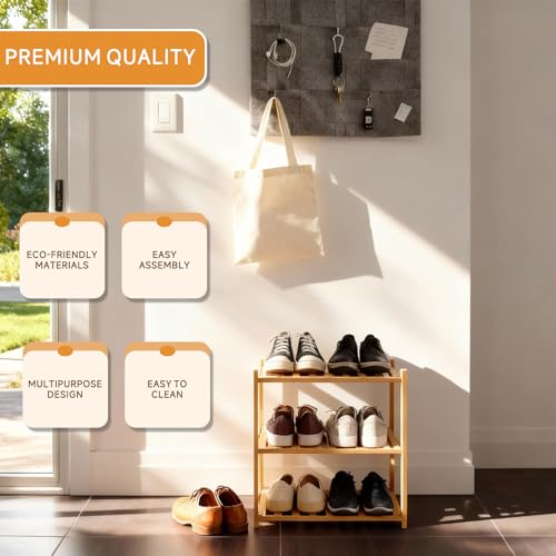 Small Shoe Rack, Multipurpose 3 Tier Shoe Organizers Rack，Small Bamboo Shelfs for Shoes, Plants, Books, Living Room, Hallway Bedroom, Bathroom (3 Tier) - size: 3 Tier