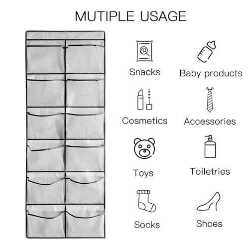 1 Pack 12 Breathable Mesh Pockets Large Hanging Shoe Organizer Over The Door Shoe Rack for Closet Door Storage Shoe Holder Hanger, 4Hooks, Grey (59'' x 21.6'') - color: Grey-B1