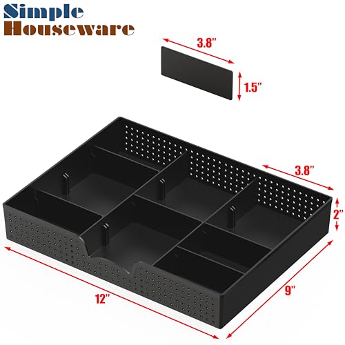 Simple Houseware Drawer Organizer Tray with 9 Adjustable Compartments, Black - color: Black, size: 1 Pack