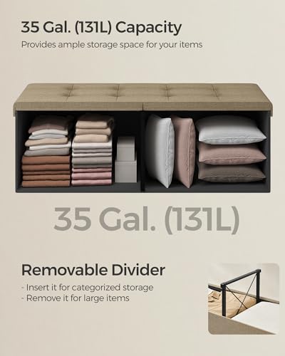 SONGMICS Mazie Collection - 43 Inches Storage Ottoman, Foldable Storage Bench with Flipping Lid, 660 lb Load Capacity, for Entryway, Living Room, Bedroom, Camel Brown ULSF076K01 - color: Camel Brown, size: 15"D x 43"W x 15"H