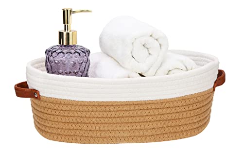 Bathroom Countertop Organizer Basket, Cotton Rope Woven Storage Basket Toilet Paper Decorative Basket for Bathroom, Bedroom, Living Room, Entryway 13"x6.3"x4.3" (Off White/Jute) - color: Off White & Jute