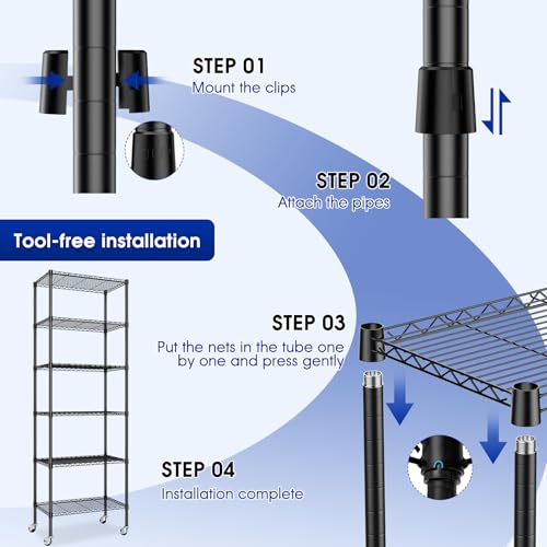 Adjustable 6-Tier Heavy Duty Wire Shelving Rack, 14" D x 24" W x 71" H Storage Shelves with Wheels, 750 lbs Capacity Rolling Metal Shelving for Garage, Pantry, Kitchen, Closet - color: 1