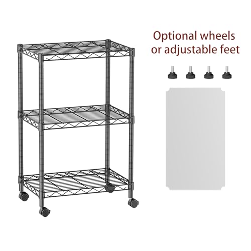 SINGAYE 3 Small Wire Shelves Kitchen Pantry Close Home Organizers and Storage Bathroom Shelf Laundry Room Organization Adjustable Book Metal Garage Shelving Unit - color: Black, size: 3-Tier 11.8"D X 17.3"W X 30.7"H