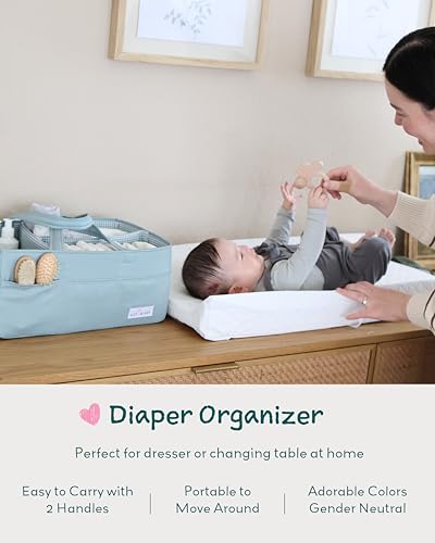 Lily Miles Baby Diaper Caddy Organizer, Wipeable Diaper Organizer Basket with 8 Pockets for Newborn Essentials, Nursery Tote Bag for Changing Table & Car Organization (Willow Green, Large) - color: Willow Green, size: Large